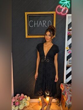 Vix Paula Hermanny Black Romance Broderie Anglaise Eyelet Voile Midi Dress